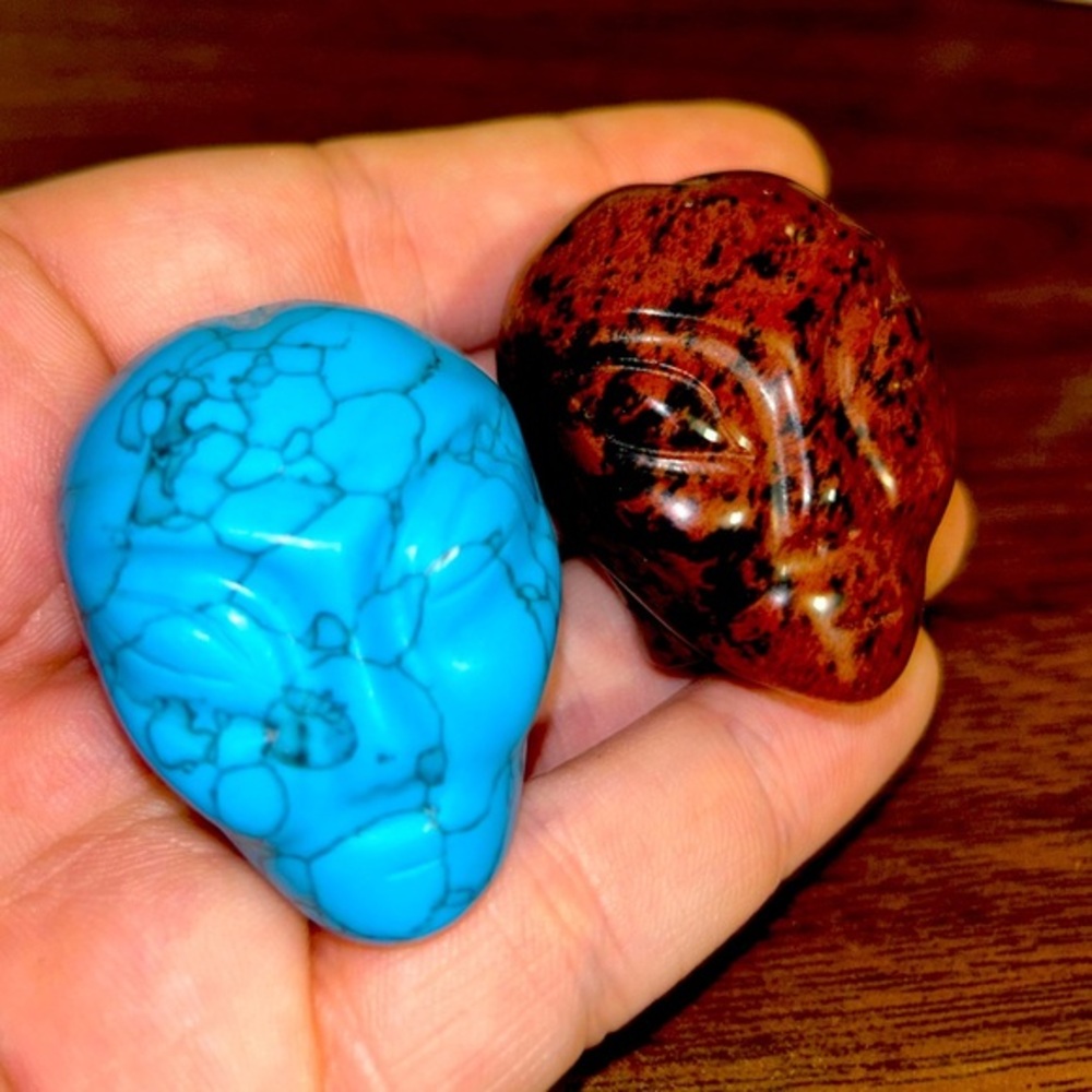 Bundle of Two Colorful Alien Head Carvings